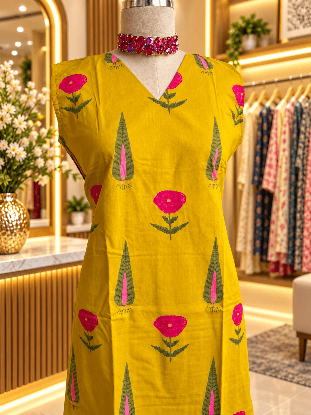 Mustard Kurta with Jewel Choker